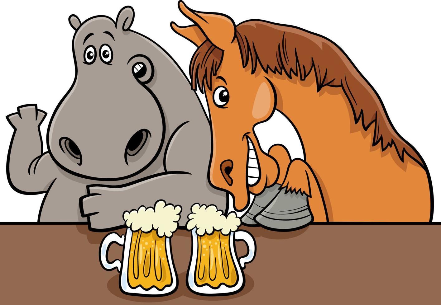 cartoon hippopotamus and horse comic characters in the bar vector