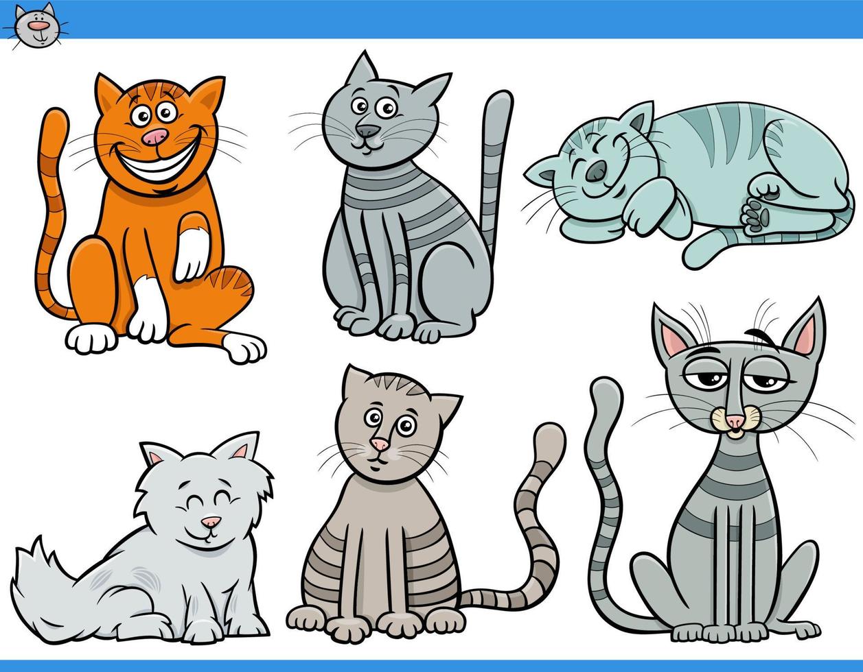 cartoon cats and kittens comic characters set vector