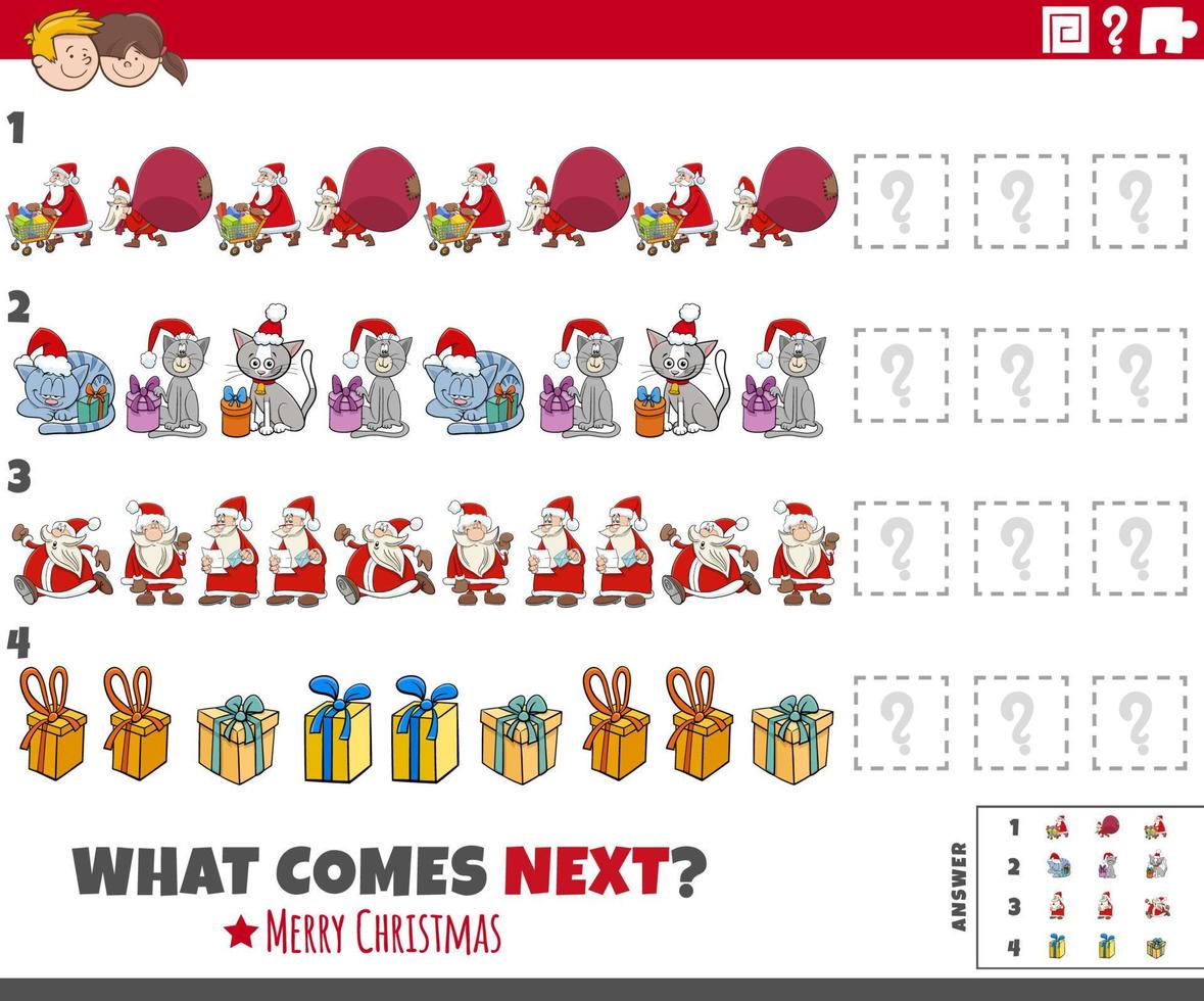 pattern task for children with cartoon Christmas characters vector