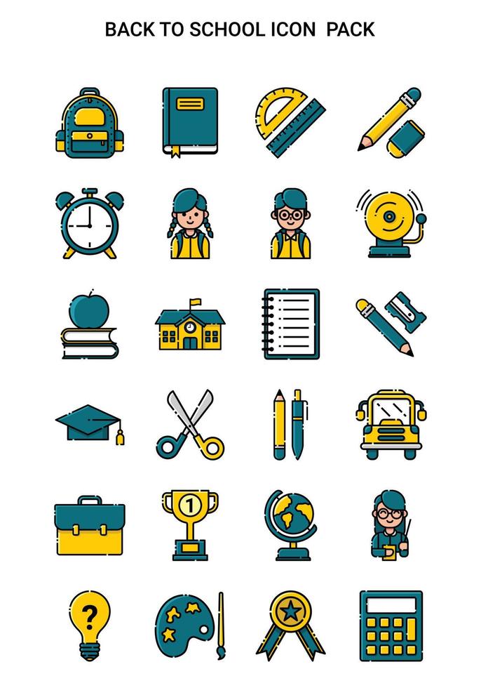 paquete de conjunto de iconos de color lleno de regreso a la escuela - ilustración de paquete vectorial vector