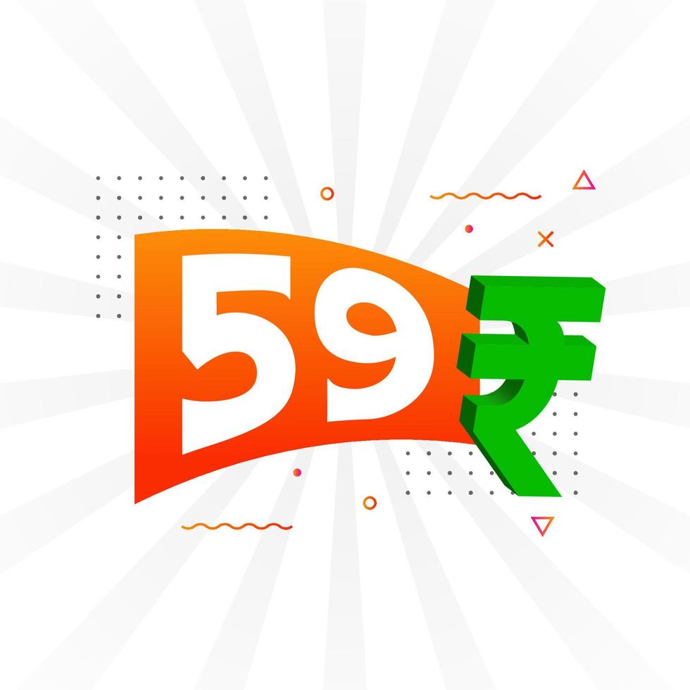 Imagen vectorial de texto en negrita del símbolo de 59 rupias. 59 rupia india signo de moneda ilustración vectorial vector