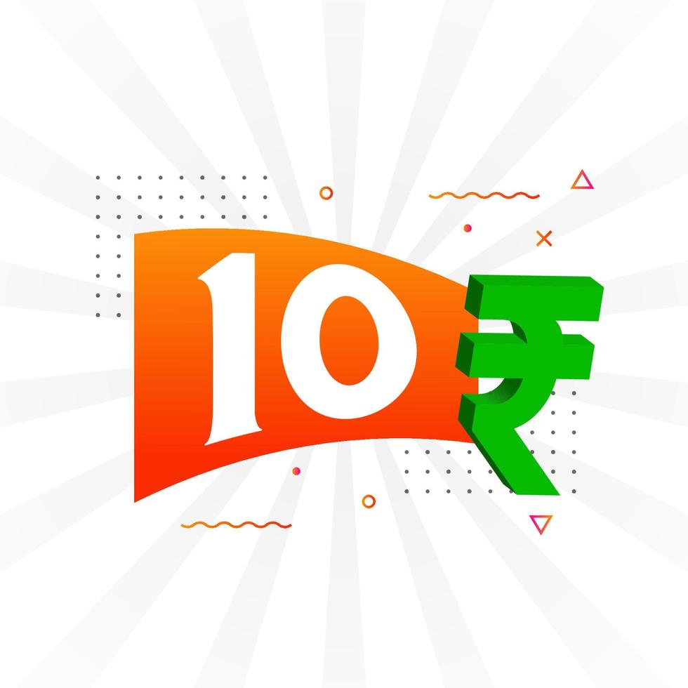 10 Rupee symbol bold text vector image. 10 Indian Rupee currency sign vector illustration