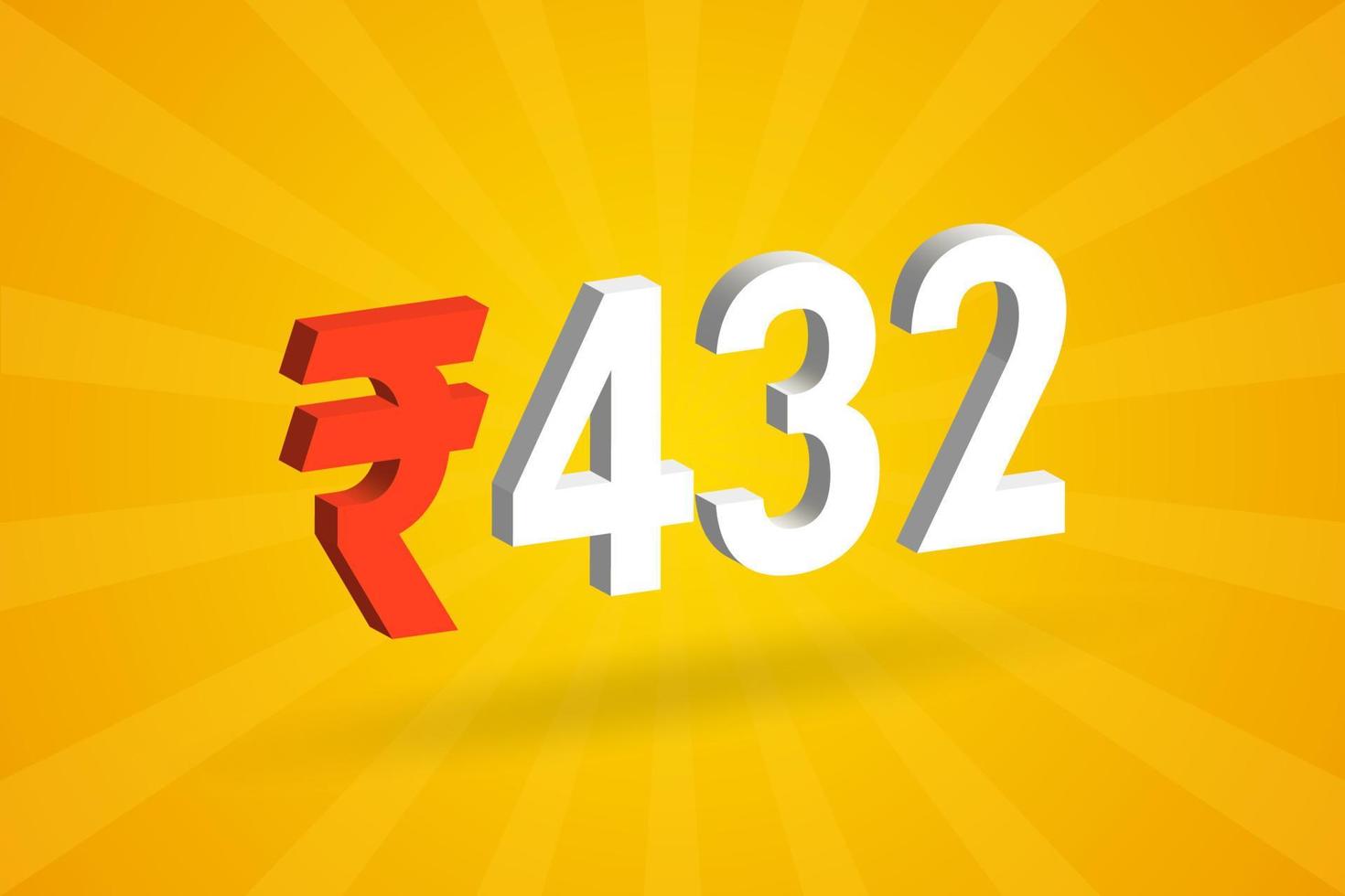 432 Rupee 3D symbol bold text vector image. 3D 432 Indian Rupee currency sign vector illustration