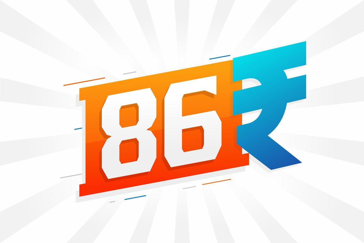 86 Rupee symbol bold text vector image. 86 Indian Rupee currency sign vector illustration