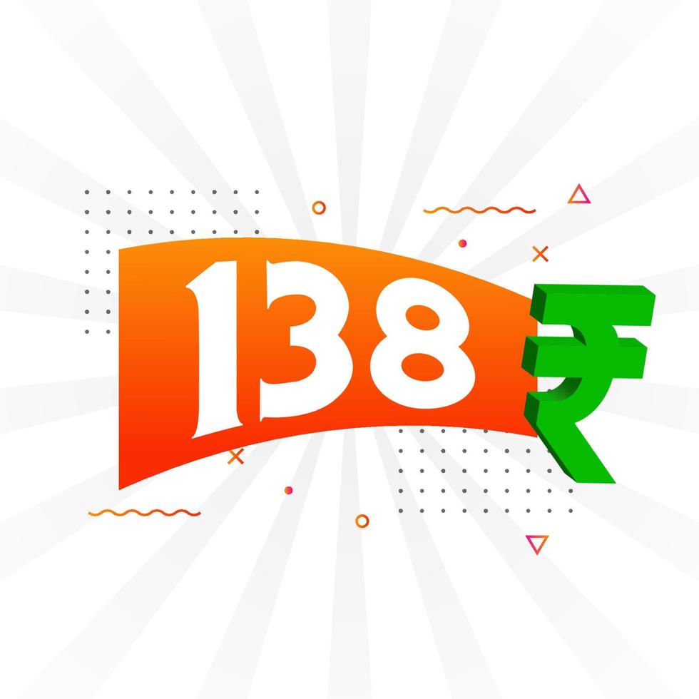 Imagen de vector de texto en negrita de símbolo de 138 rupias. 138 rupia india signo de moneda ilustración vectorial