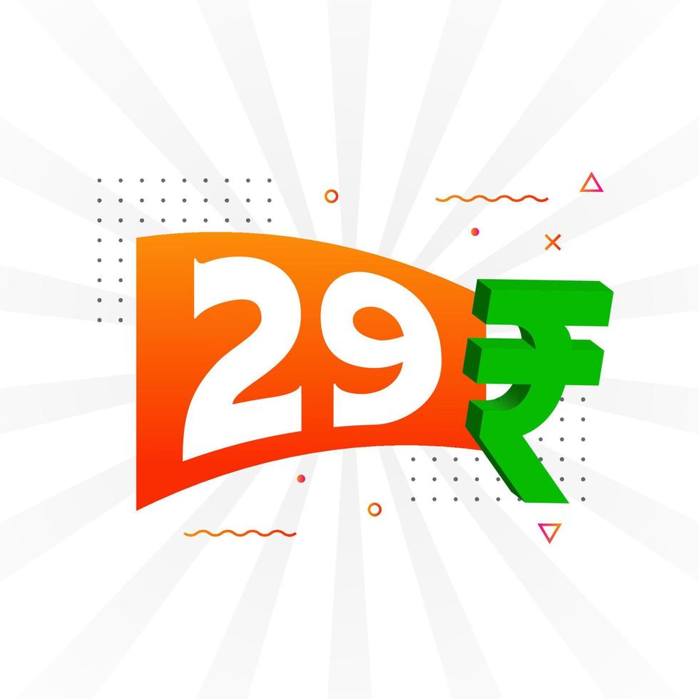 Imagen vectorial de texto en negrita del símbolo de 29 rupias. Ilustración de vector de signo de moneda de 29 rupia india