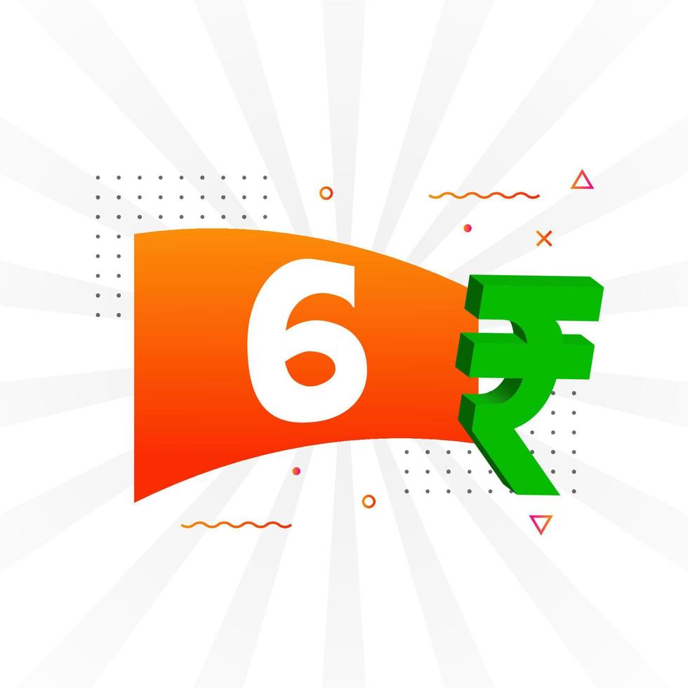6 Rupee symbol bold text vector image. 6 Indian Rupee currency sign