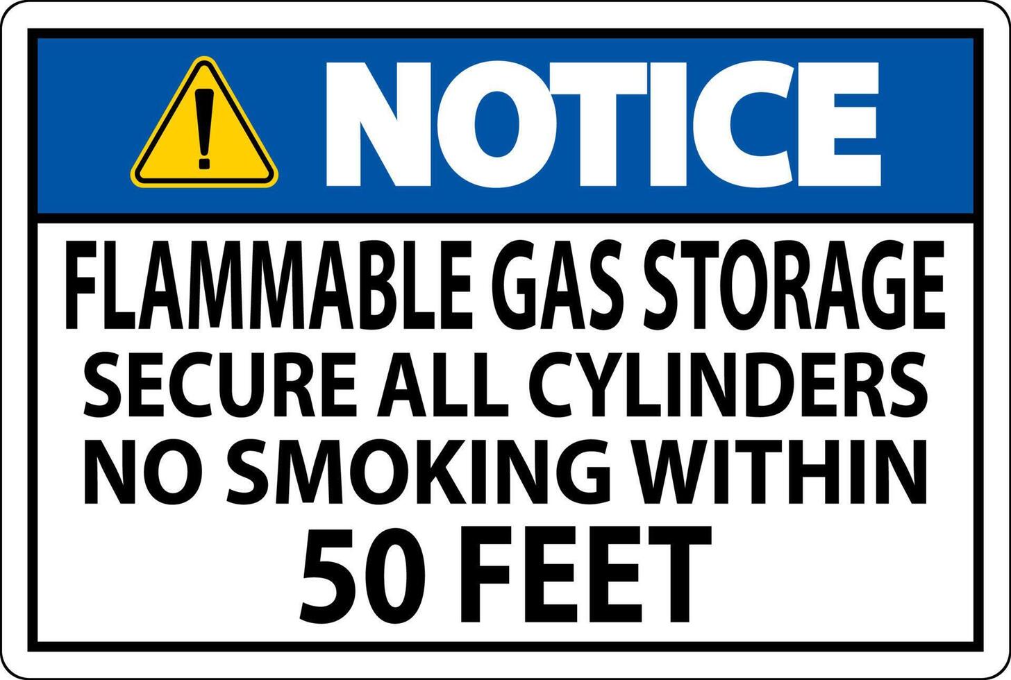 Notice Sign Flammable Gas Storage, Secure All Cylinders, No Smoking Within 50 Feet vector