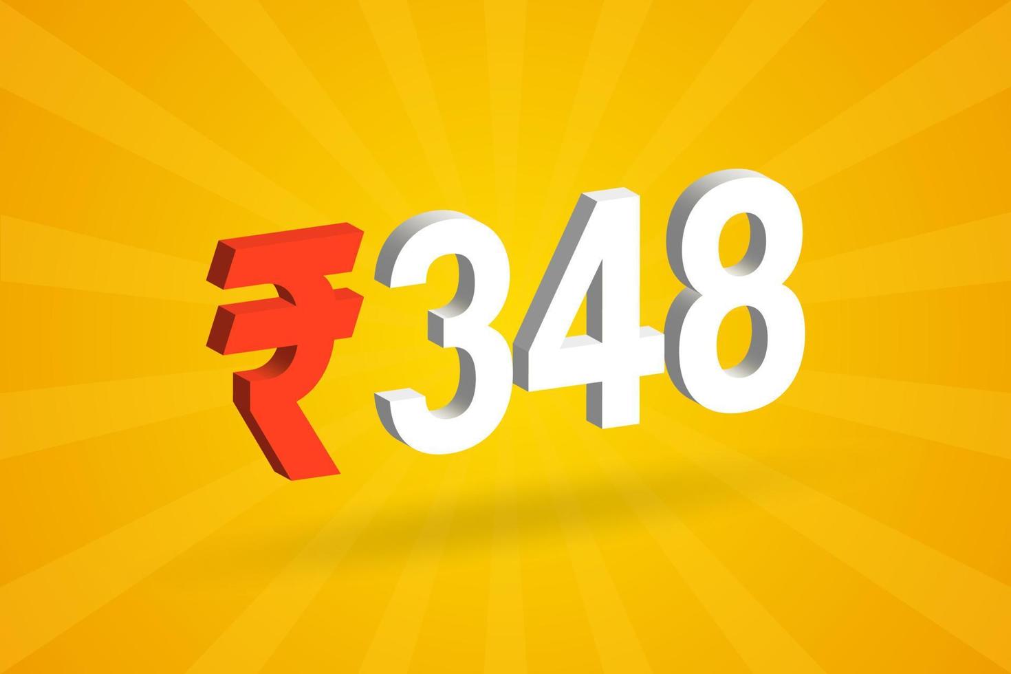 348 Rupee 3D symbol bold text vector image. 3D 348 Indian Rupee currency sign vector illustration