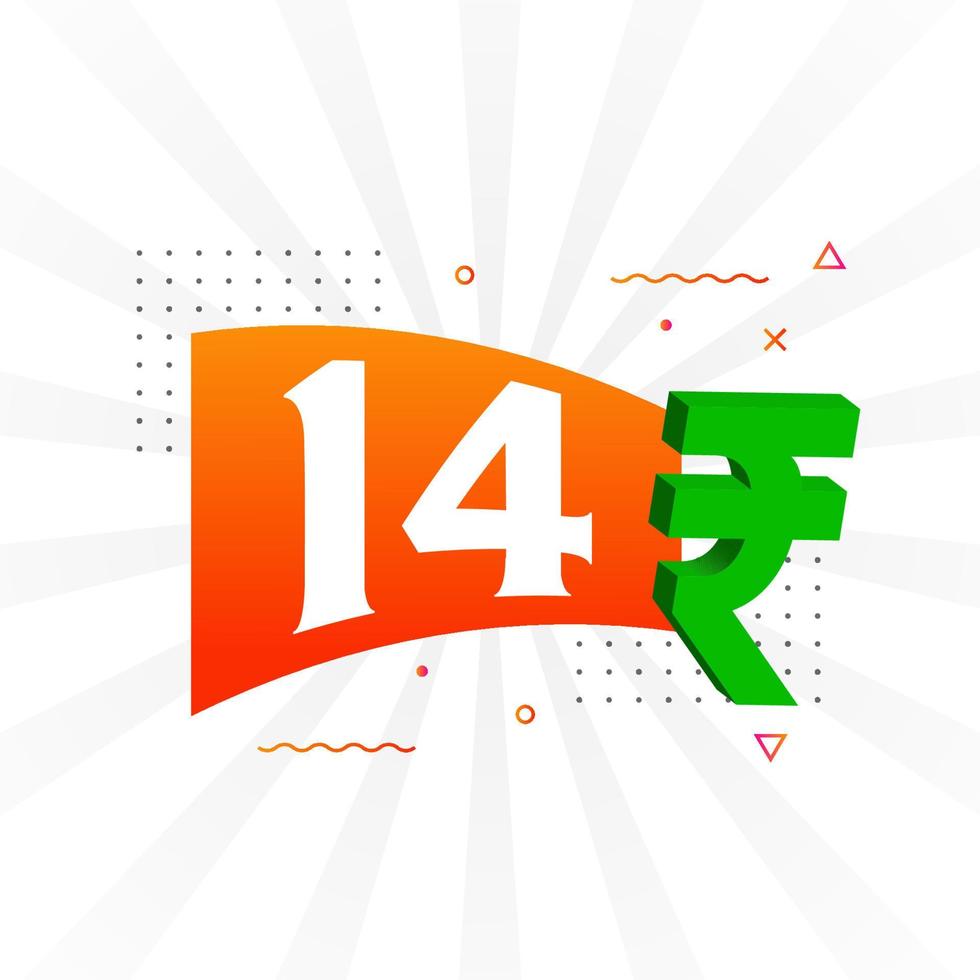 14 Rupee symbol bold text vector image. 14 Indian Rupee currency sign vector illustration