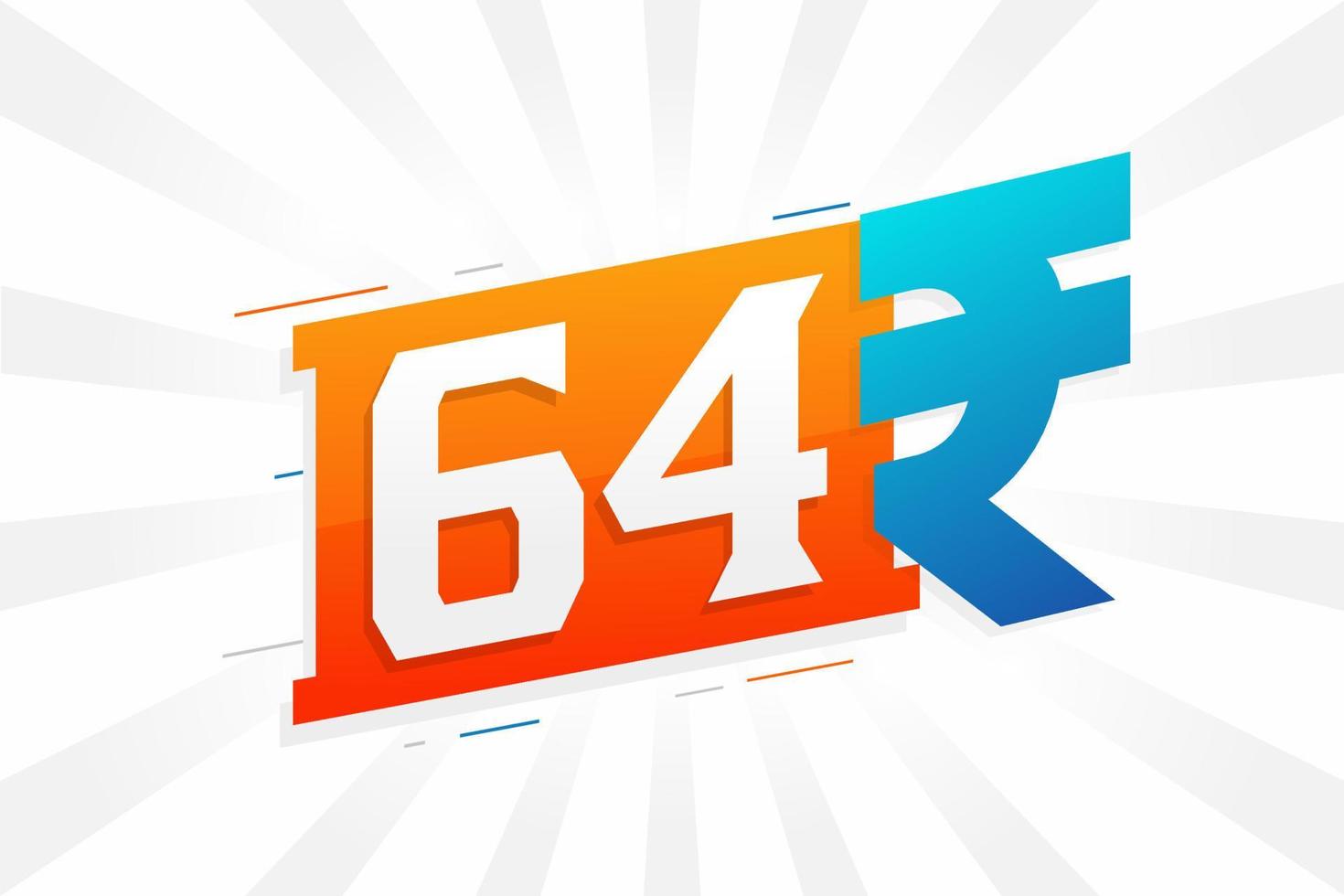 64 Rupee symbol bold text vector image. 64 Indian Rupee currency sign vector illustration