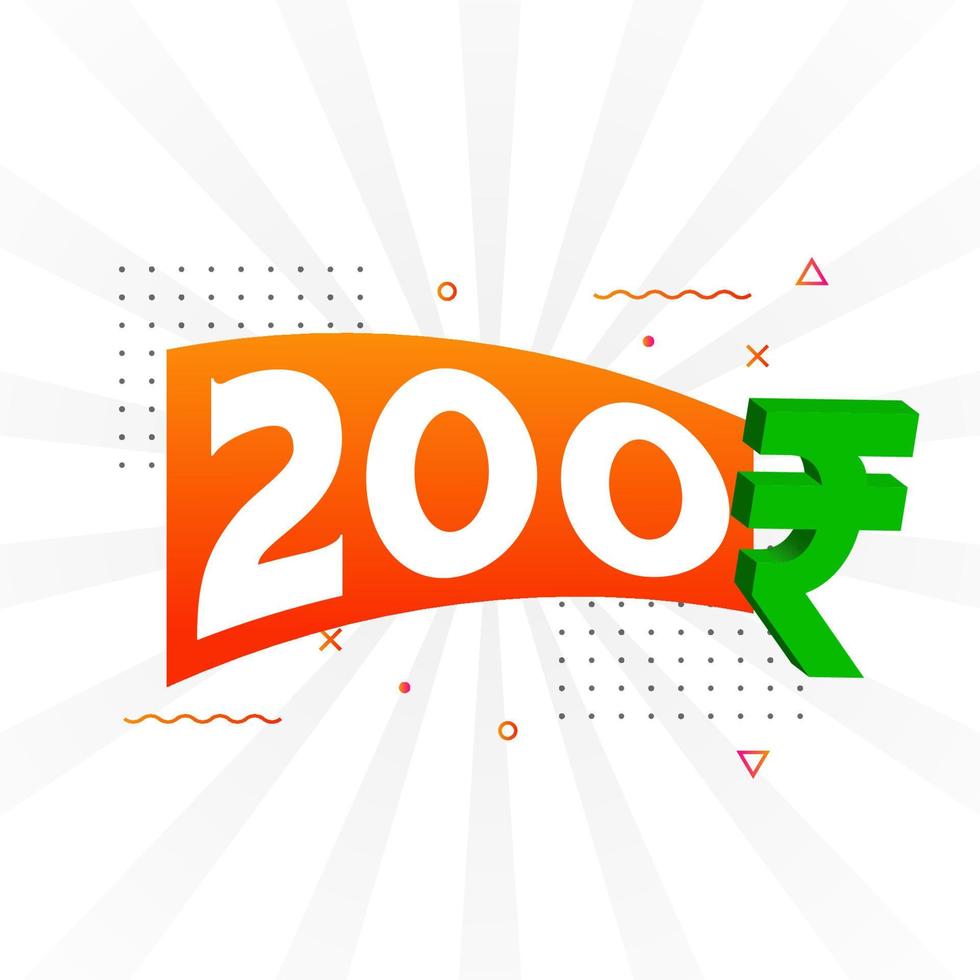 200 Rupee symbol bold text vector image. 200 Indian Rupee currency sign vector illustration