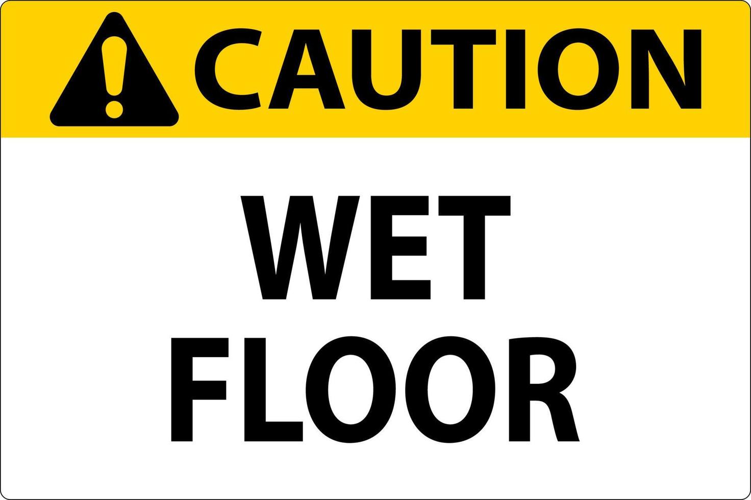 Precaución signo de etiqueta de suelo mojado sobre fondo blanco. vector