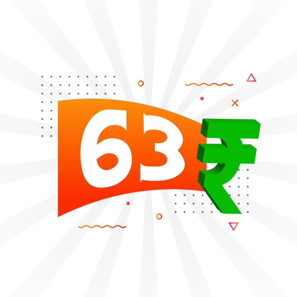 63 Rupee symbol bold text vector image. 63 Indian Rupee currency sign vector illustration