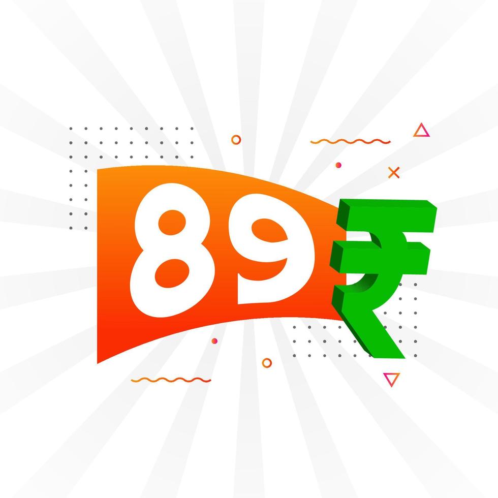 89 Rupee symbol bold text vector image. 89 Indian Rupee currency sign vector illustration