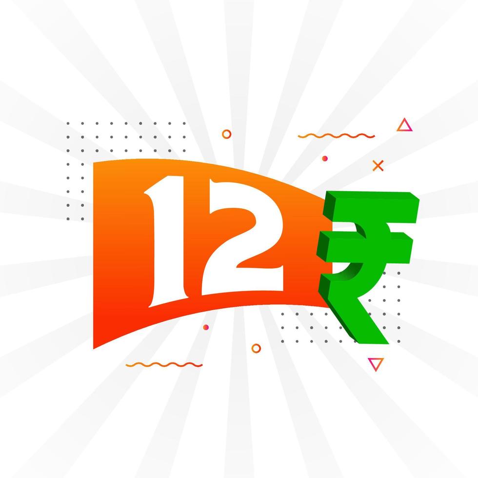 12 Rupee symbol bold text vector image. 12 Indian Rupee currency sign vector illustration