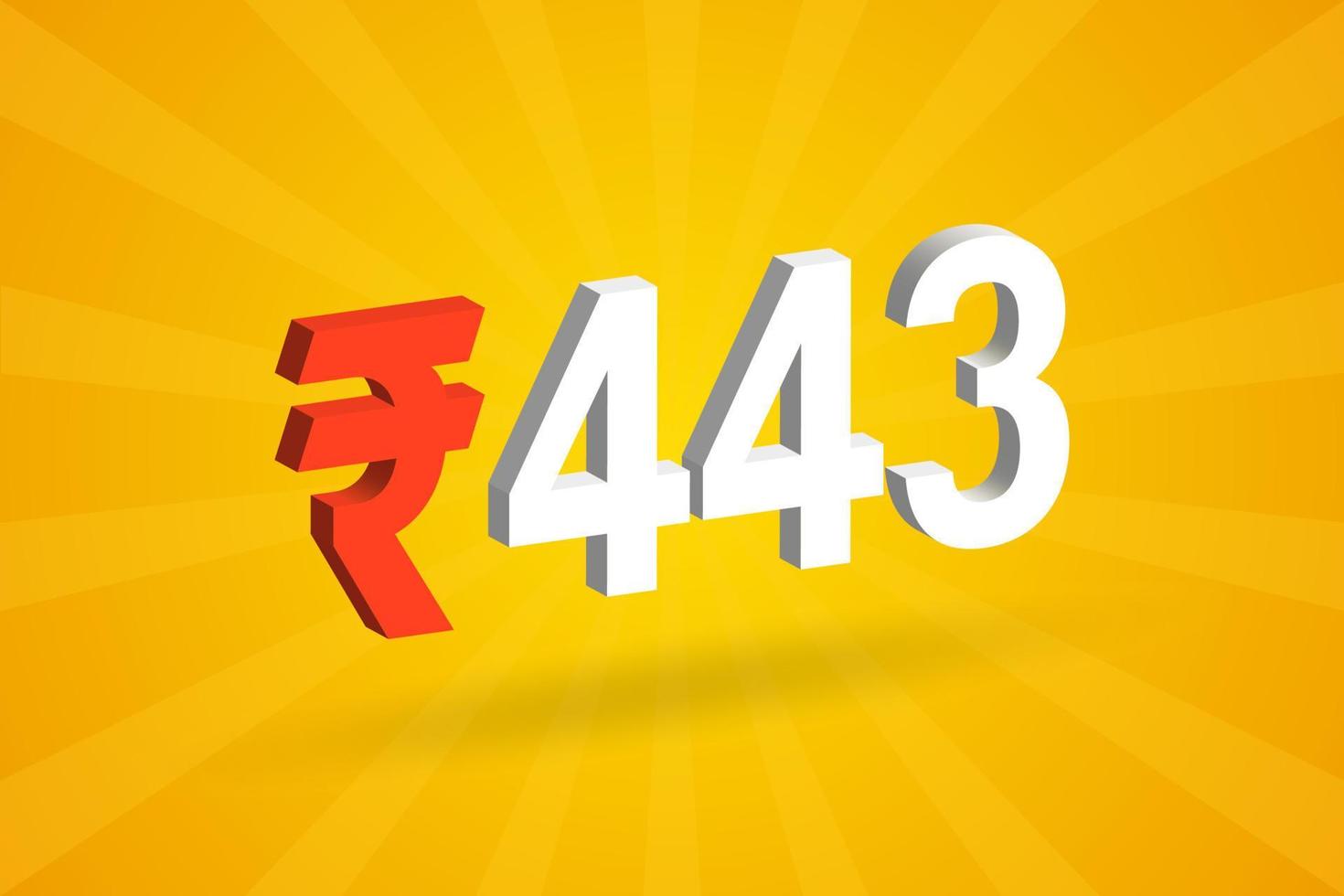 443 rupia 3d símbolo imagen vectorial de texto en negrita. 3d 443 rupia india signo de moneda ilustración vectorial vector