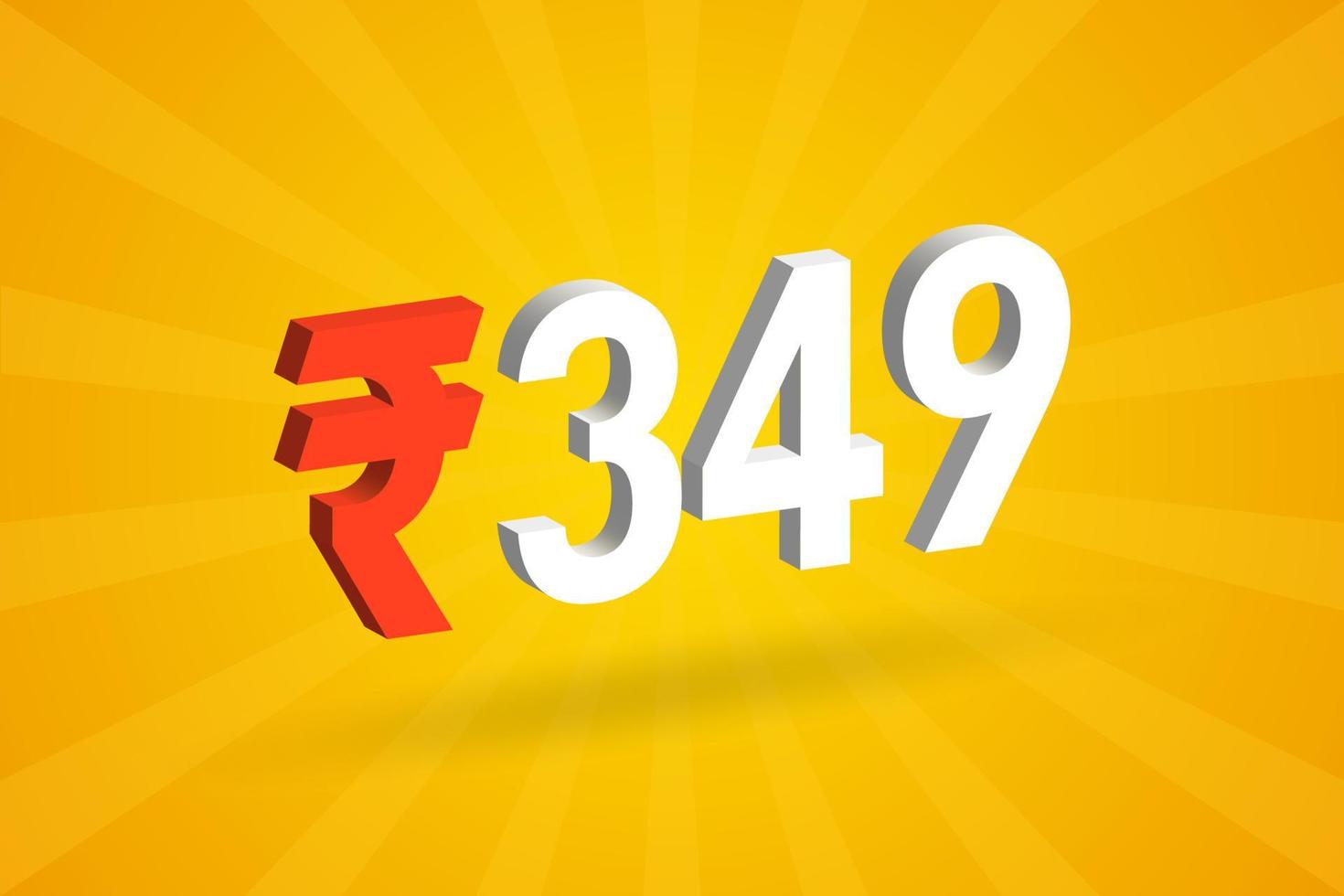 349 Rupee 3D symbol bold text vector image. 3D 349 Indian Rupee currency sign vector illustration