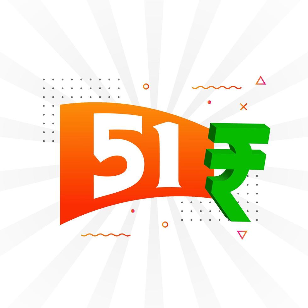 51 Rupee symbol bold text vector image. 51 Indian Rupee currency sign vector illustration