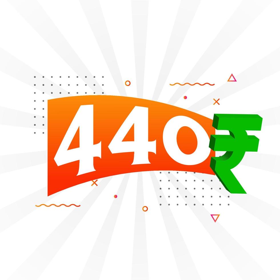 Imagen vectorial de texto en negrita del símbolo de 440 rupias. 440 rupia india signo de moneda ilustración vectorial vector