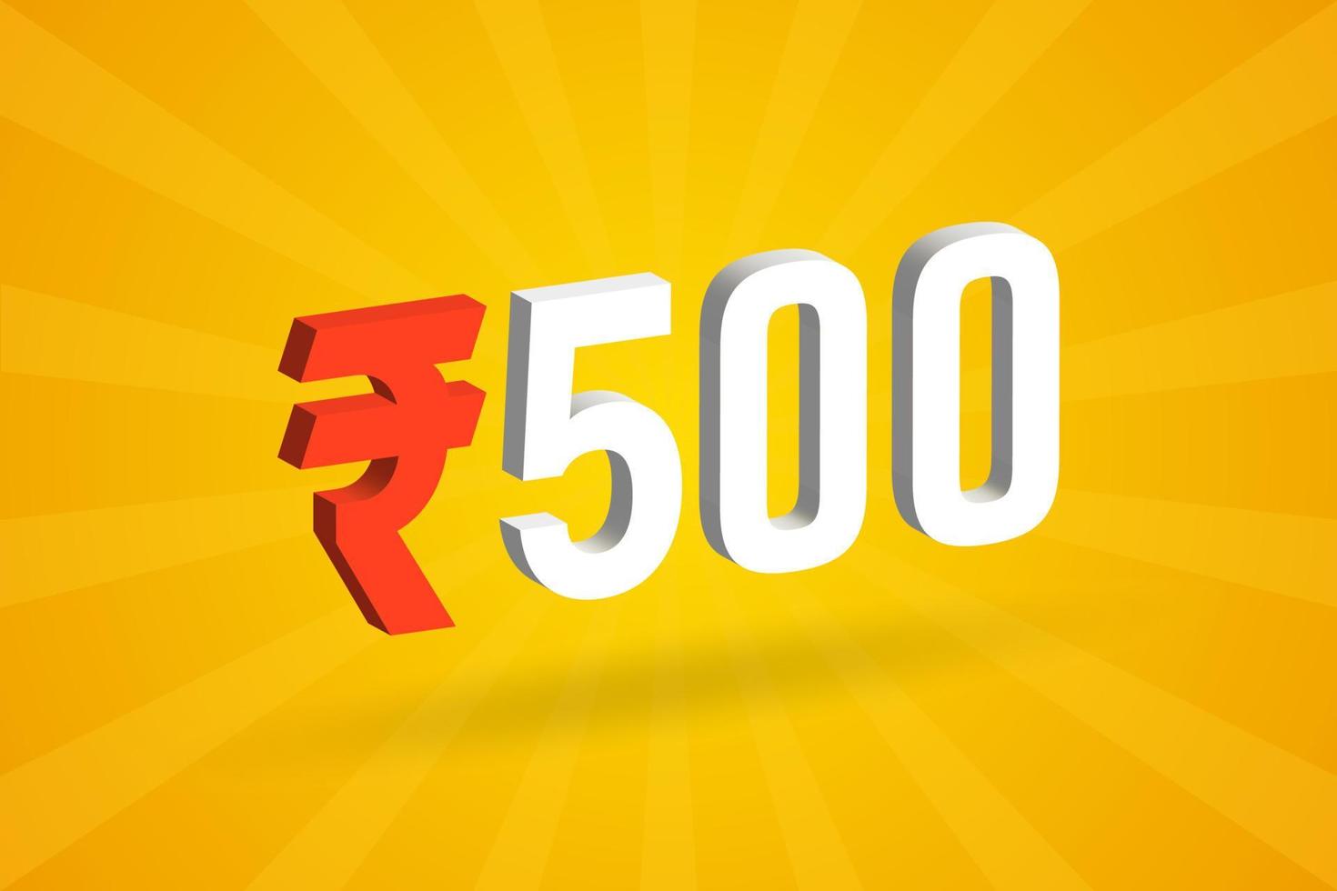 500 Rupee 3D symbol bold text vector image. 3D 500 Indian Rupee