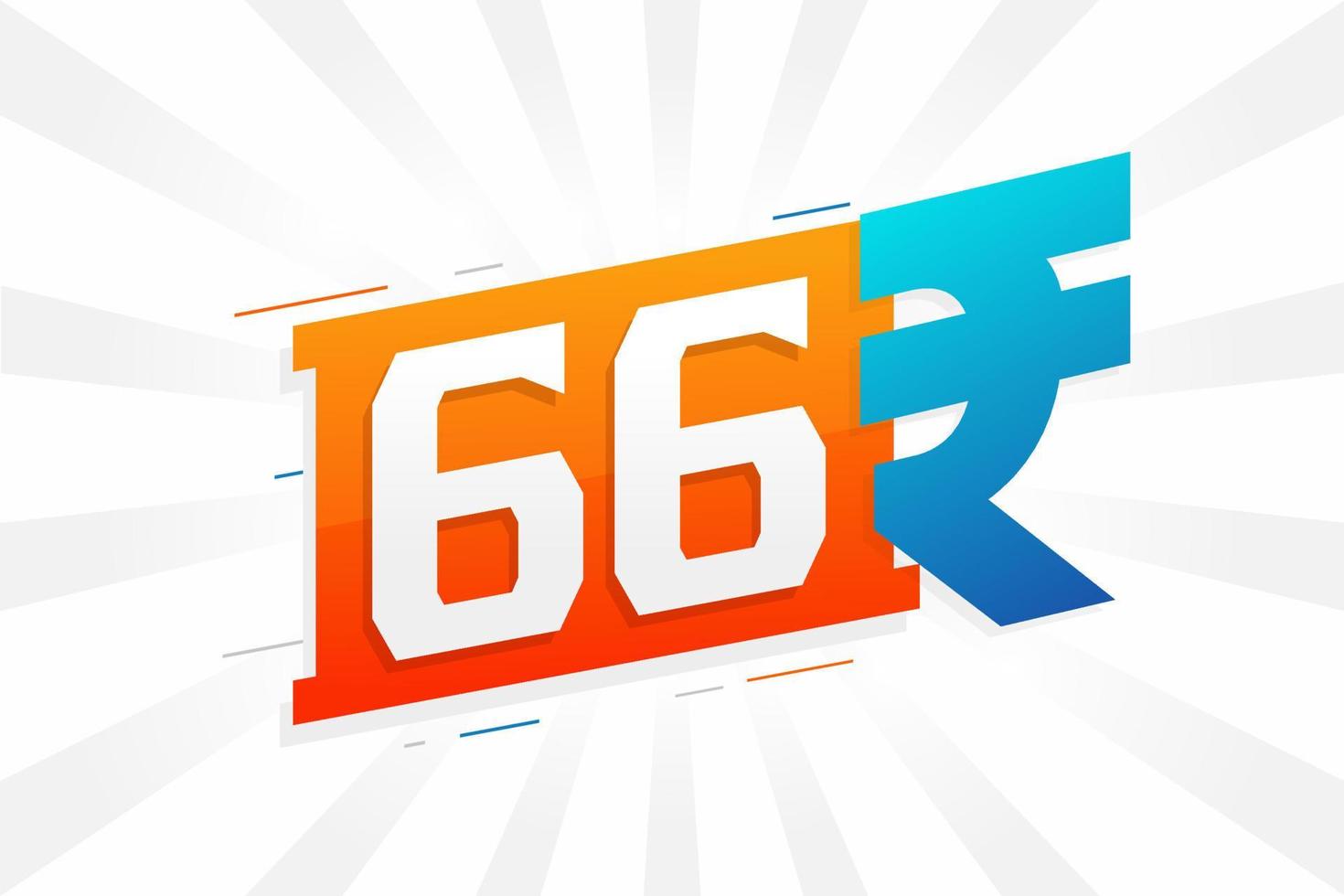 Imagen de vector de texto en negrita de símbolo de 66 rupias. Ilustración de vector de signo de moneda de 66 rupia india