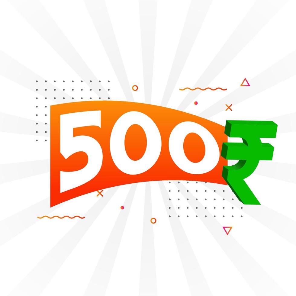 500 Rupee symbol bold text vector image. 500 Indian Rupee currency sign vector illustration