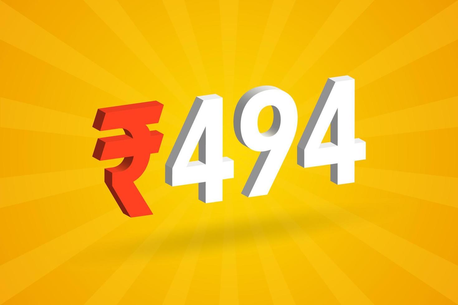 494 Rupee 3D symbol bold text vector image. 3D 494 Indian Rupee currency sign vector illustration