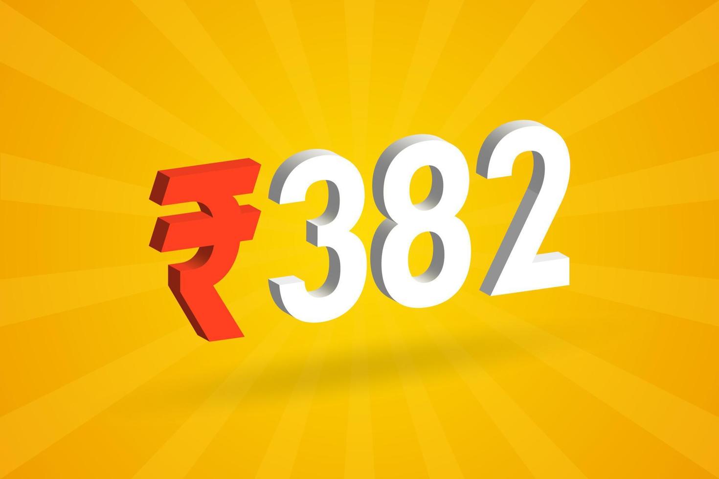 382 Rupee 3D symbol bold text vector image. 3D 382 Indian Rupee currency sign vector illustration