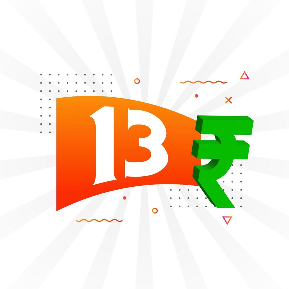 13 Rupee symbol bold text vector image. 13 Indian Rupee currency sign vector illustration