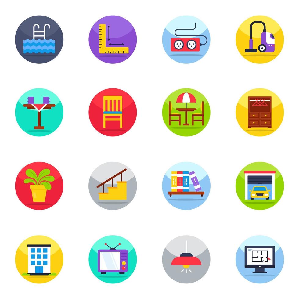Pack of Home Interior and Decor Flat Icons vector
