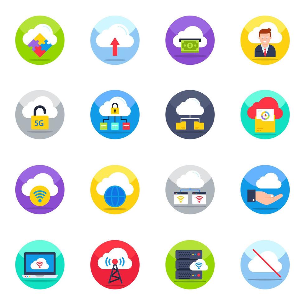 Pack of Cloud Services Flat Icons vector