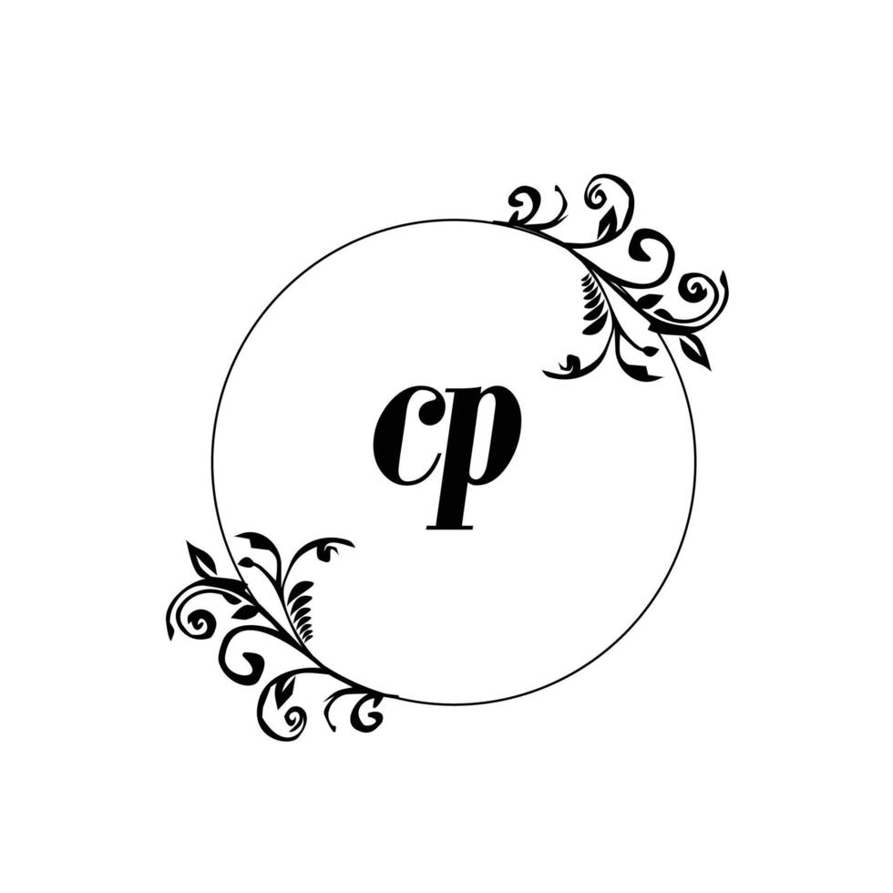 inicial cp logo monograma carta elegancia femenina vector