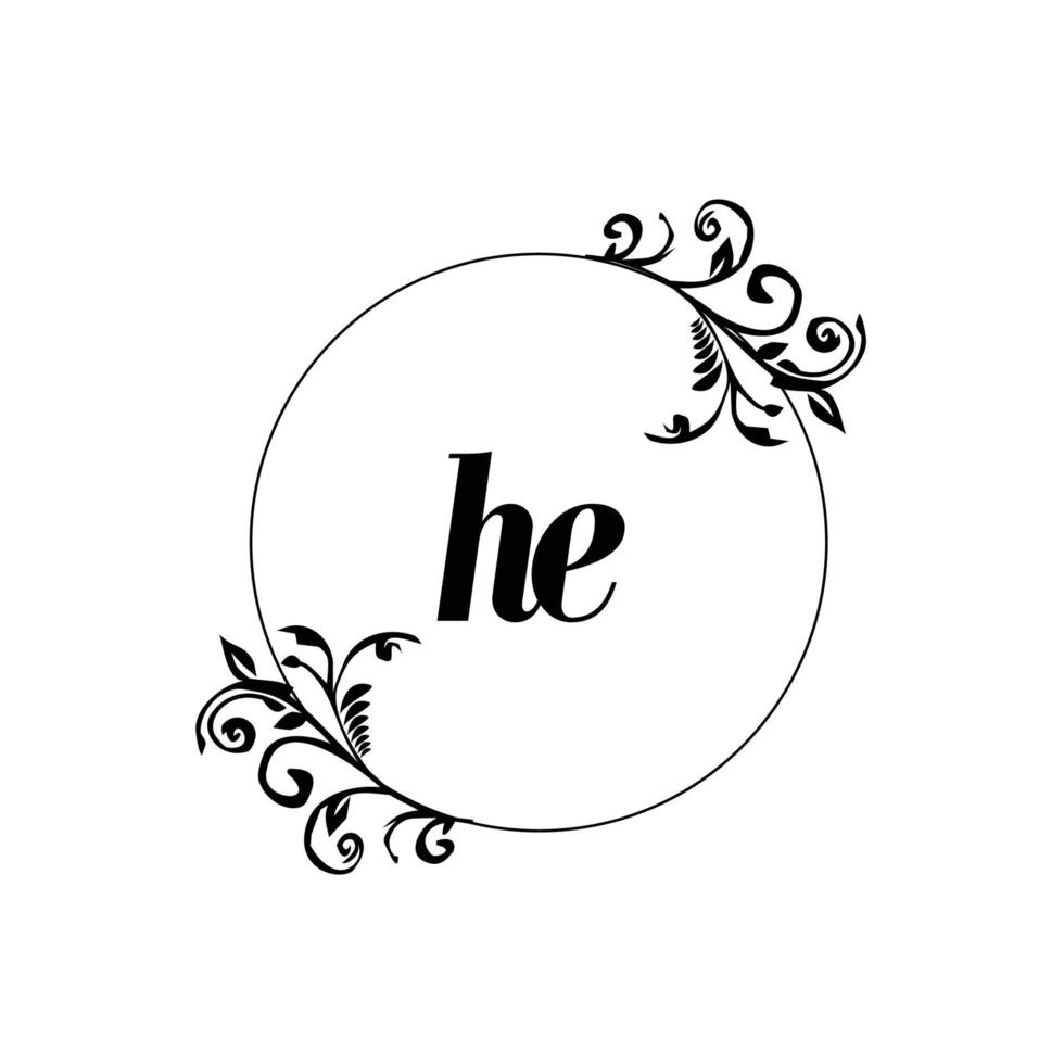 Initial HE logo monogram letter feminine elegance vector