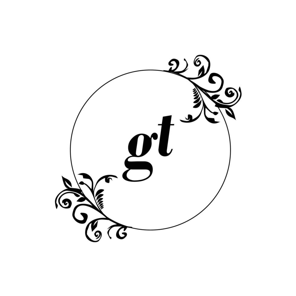 Initial GT logo monogram letter feminine elegance vector
