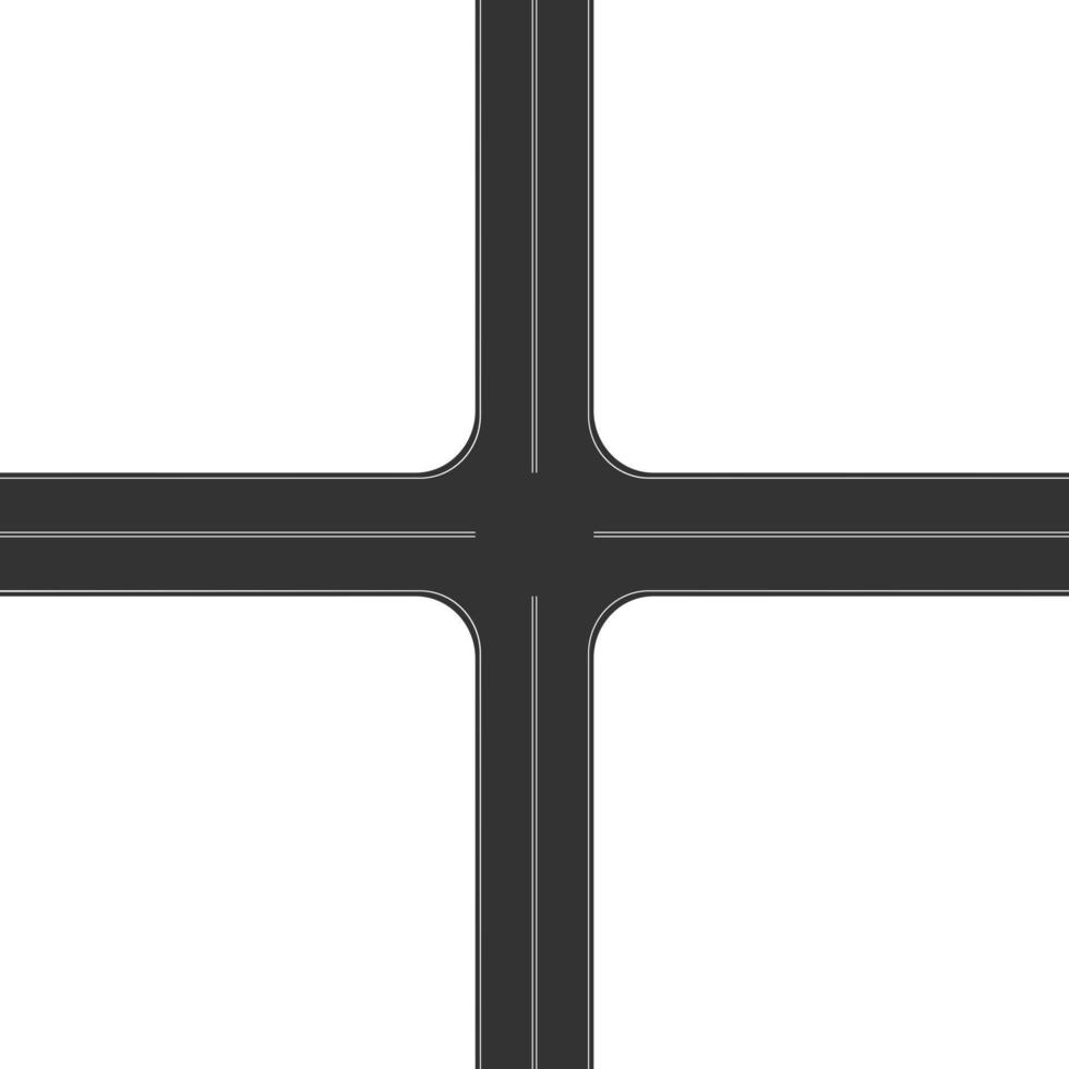 Crossroad intersection with marking top view. Highway part with crossing roads. Roadway element for city map vector