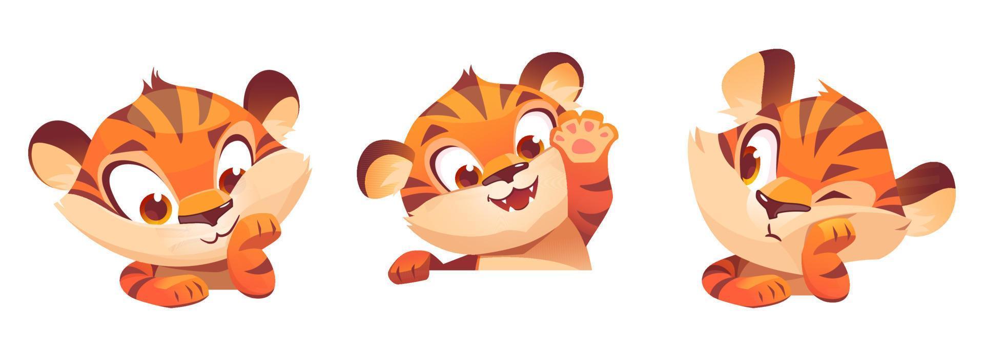 Cute tiger cartoon character, funny animal mascot vector