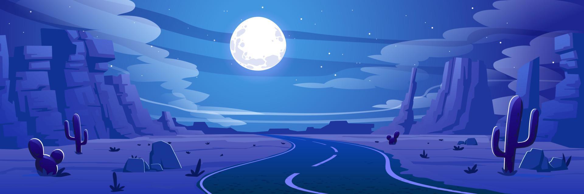 Desert landscape with road at night vector