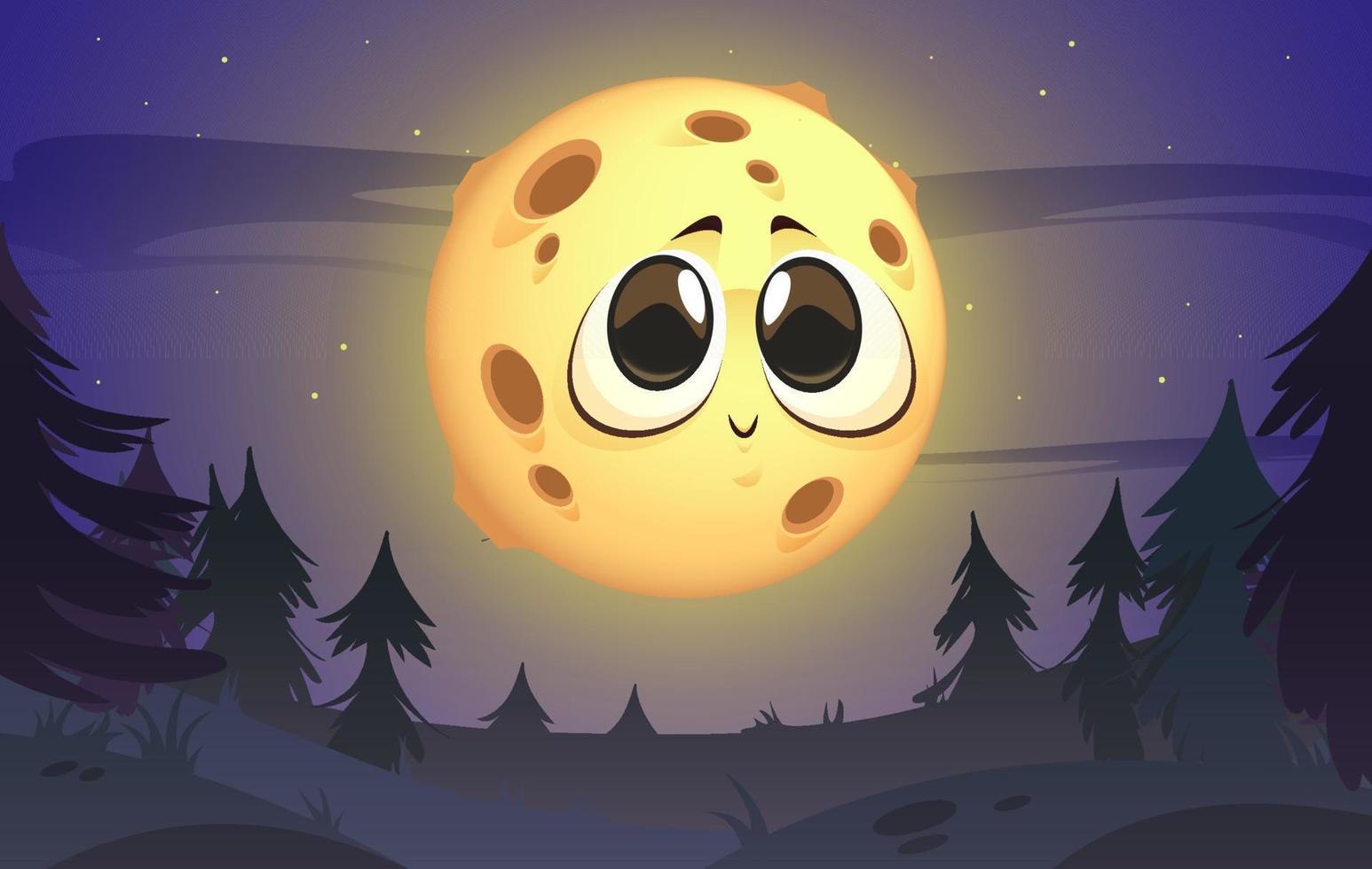 Cute Moon character in night sky with stars vector