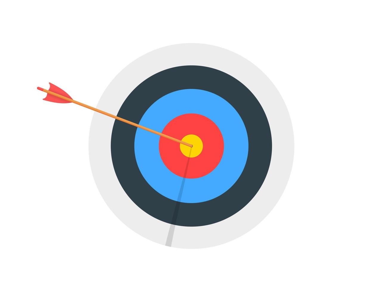 Archery target ring with arrow hitting bullseye. Round shaped dartboard front view. Goal achieving concept. Business success strategy symbol vector