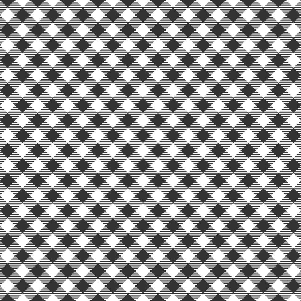 Diagonal black and white gingham seamless pattern with striped squares. Checkered texture for picnic blanket, tablecloth, plaid, clothes. Textile geometric background vector