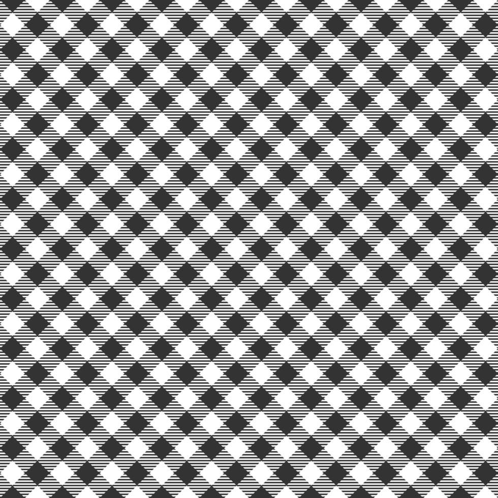 Diagonal black and white gingham seamless pattern with striped squares. Checkered texture for picnic blanket, tablecloth, plaid, clothes. Textile geometric background vector