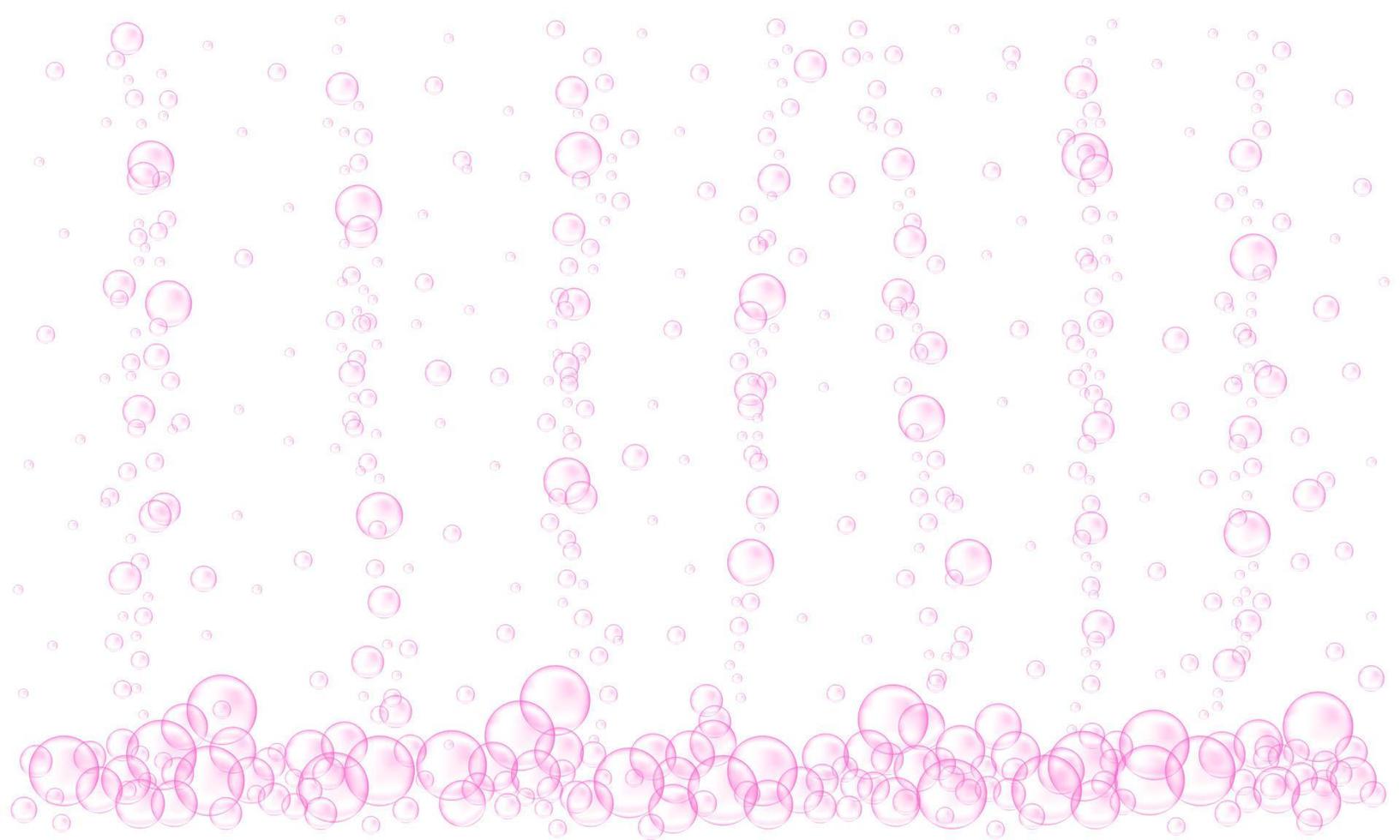 corriente de burbujas de oxígeno rosa. textura de agua carbonatada con gas. bebida de cereza o fresa, agua mineral, cerveza, soda, cola, limonada, champán, vino espumoso vector