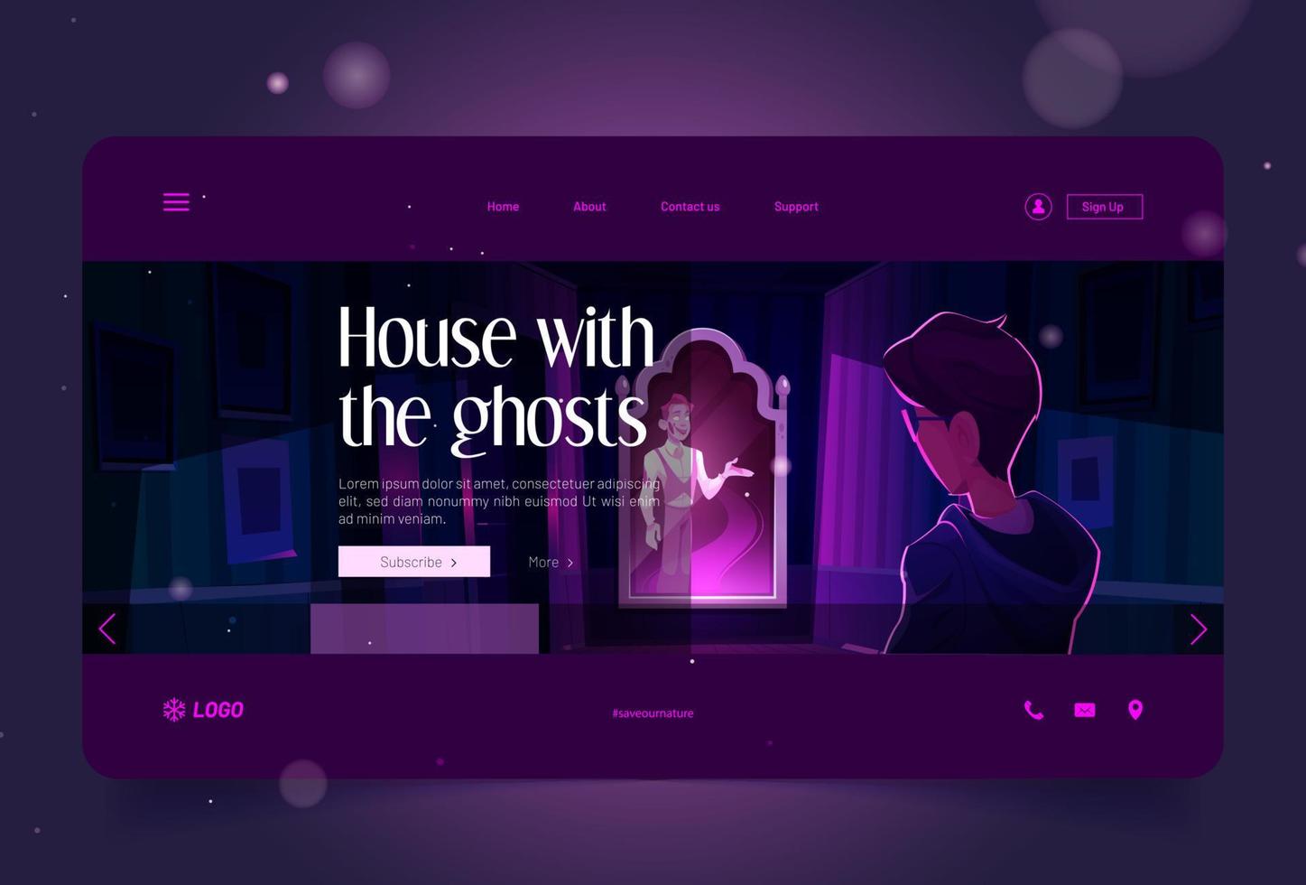 House with the ghost landing page with scary spook vector