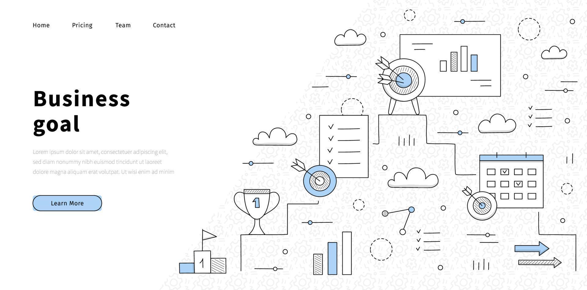 página de destino del doodle de objetivo comercial, concepto de éxito vector