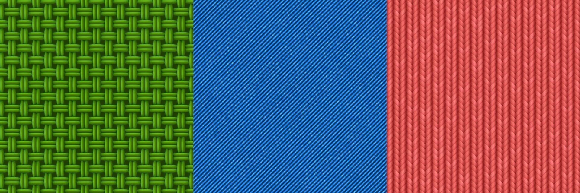 Textures of woven fabric, jeans denim and knit vector