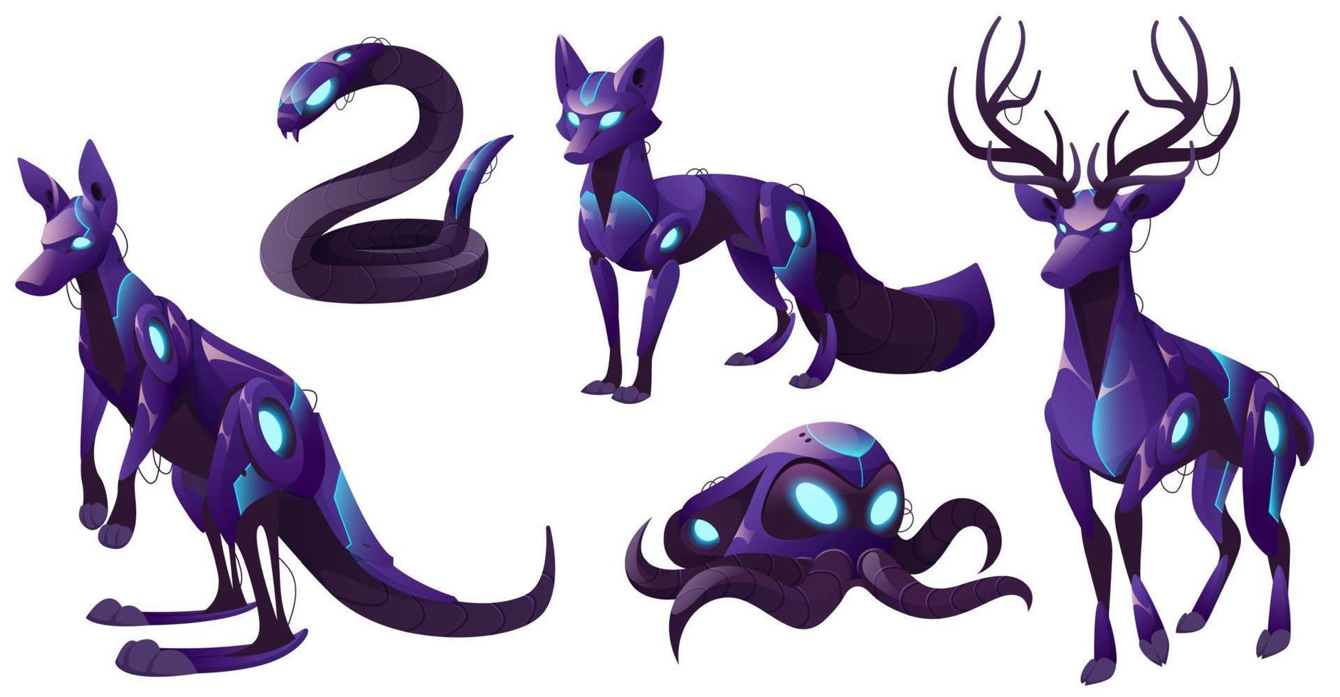 Animal robots, cyborgs kangaroo, snake, fox, deer vector