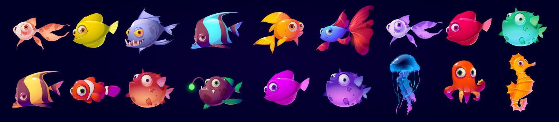 lindos animales marinos, peces, medusas, pulpos vector