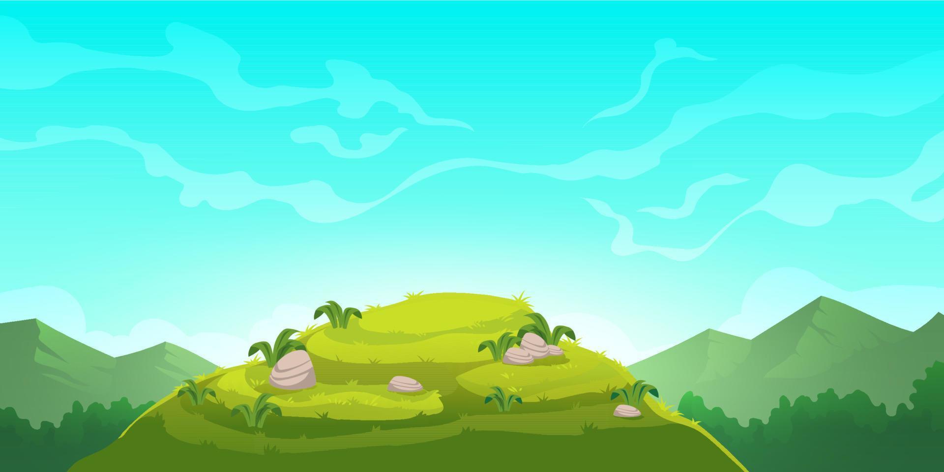 Cartoon nature landscape green hill and rocks vector