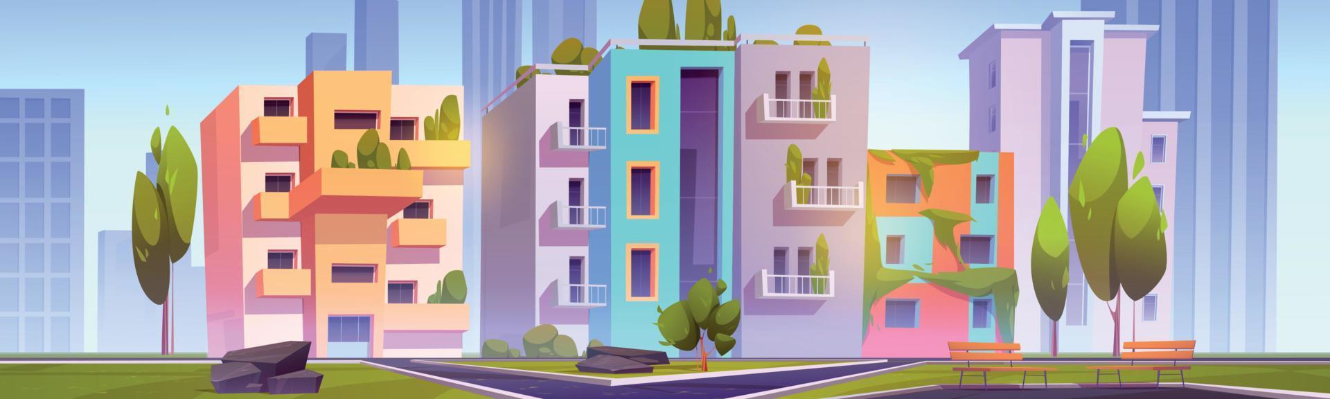 Green city distruct with eco houses architecture vector